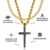 Gun Metal & Gold Cross Pendant & Cuban Chain Set - USPs - VIRAGE London, 6701