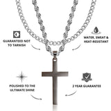 Gun Metal & Silver Cross Pendant & Cuban Chain Set - USPs - VIRAGE London, 6801