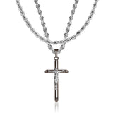 Gun Metal & Silver Crucifix Pendant & Rope Chain Set - VIRAGE London, 2033