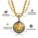 Gold & Gun Metal Medusa Pendant & Figaro Chain Set USPs - VIRAGE London, 3512