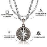 Gun Metal & Silver Compass Pendant & Cuban Chain Set - USPs - VIRAGE London, 2101