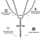 Gun Metal & Silver Crucifix Pendant & Rope Chain Set - VIRAGE London, 2033