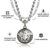 Silver & Gun Metal Medusa Pendant & Figaro Chain Set USPs - VIRAGE London, 2901