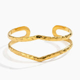 Vintage Hammered Double Cuff Bangle Bracelet Gold - VIRAGE London