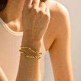Vintage Hammered Double Cuff Bangle Bracelet Gold - VIRAGE London