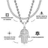 Silver Hamsa Pendant & Cuban Chain Set - USPs - VIRAGE London, 5601