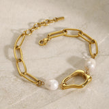 Molten Pearl & Paperclip Bracelet Gold - VIRAGE London