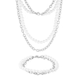 Silver Pearl x Oval Link Set - VIRAGE London