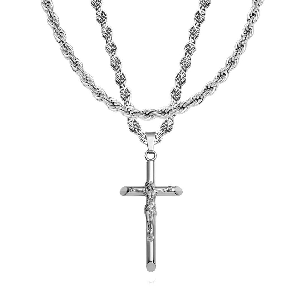 Men's Silver Crucifix x Rope Set | VIRAGE London