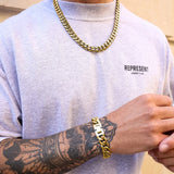 Gold Cuban Chain & Bracelet Set 12mm - VIRAGE London, 70010001011225Gold Cuban Chain & Bracelet Set 12mm - VIRAGE London, 70010001011225