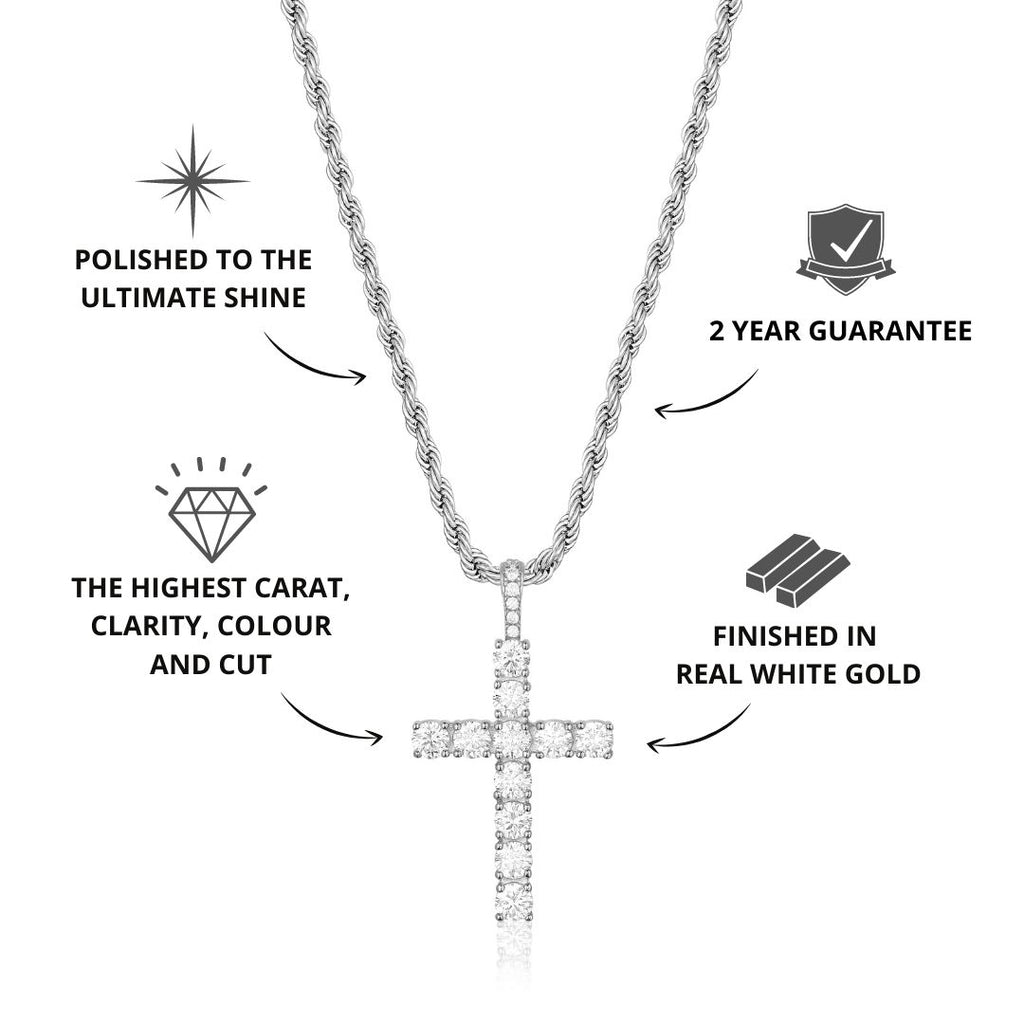 Men's Iced Cross Pendant White Gold | VIRAGE London