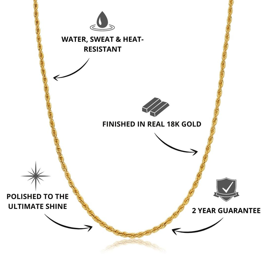 Men's Rope Chain Gold 3mm | VIRAGE London