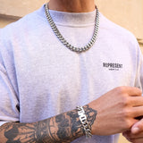 Silver Cuban Chain & Bracelet Set 12mm - VIRAGE London, 70010001021225