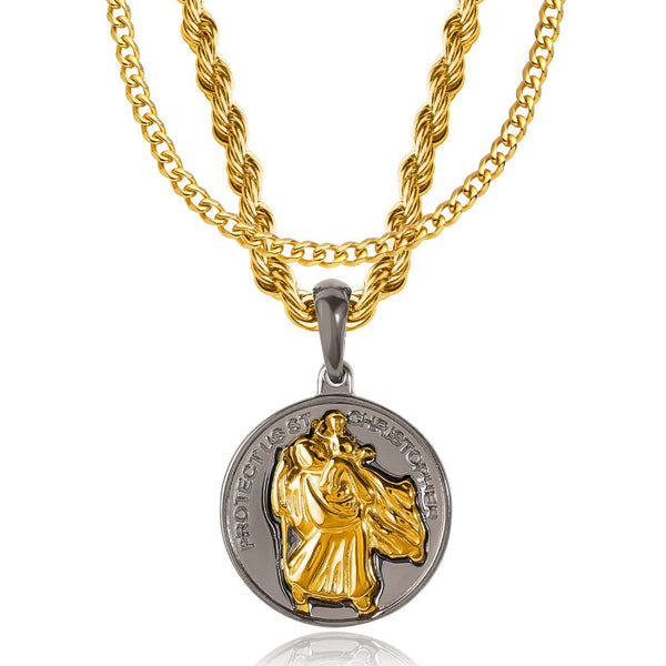 Gun Metal & Gold St Christopher X Cuban Set - VIRAGE London, 2122