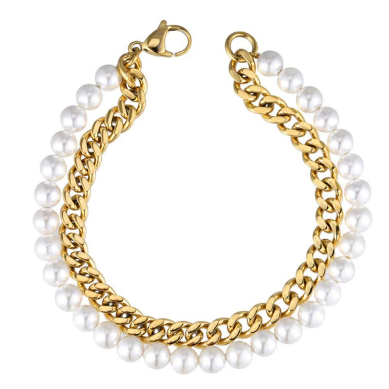 Gold Pearl x Cuban Bracelet - VIRAGE London