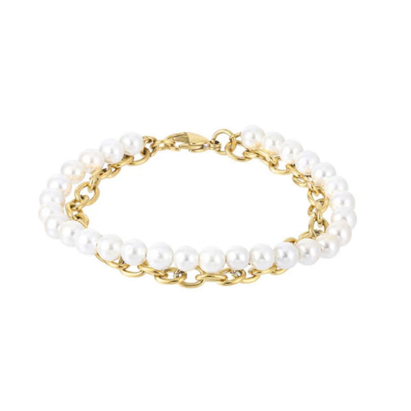 Gold Pearl x Oval Link Bracelet - VIRAGE London