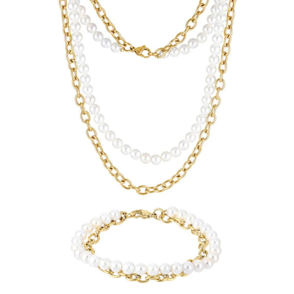 Gold Pearl x Oval Link Set - VIRAGE London