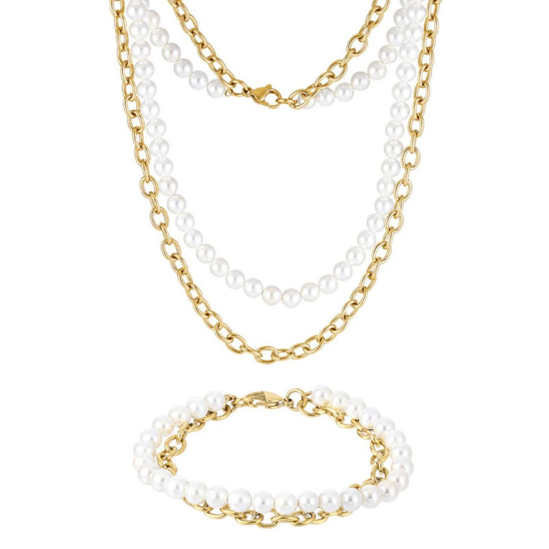 Gold Pearl x Oval Link Set - VIRAGE London