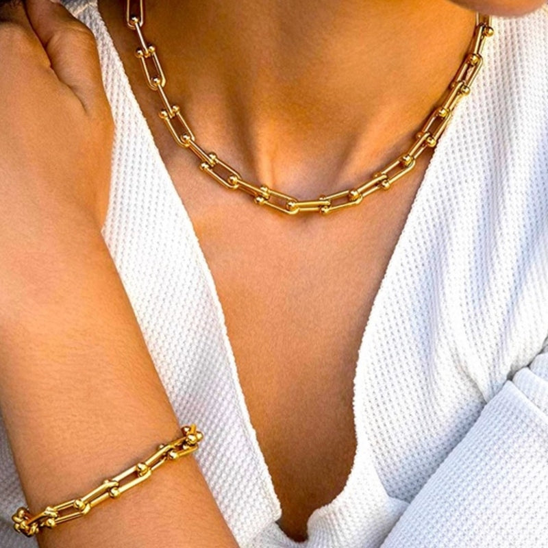 Chunky U Link Chain Bracelet Gold - VIRAGE London