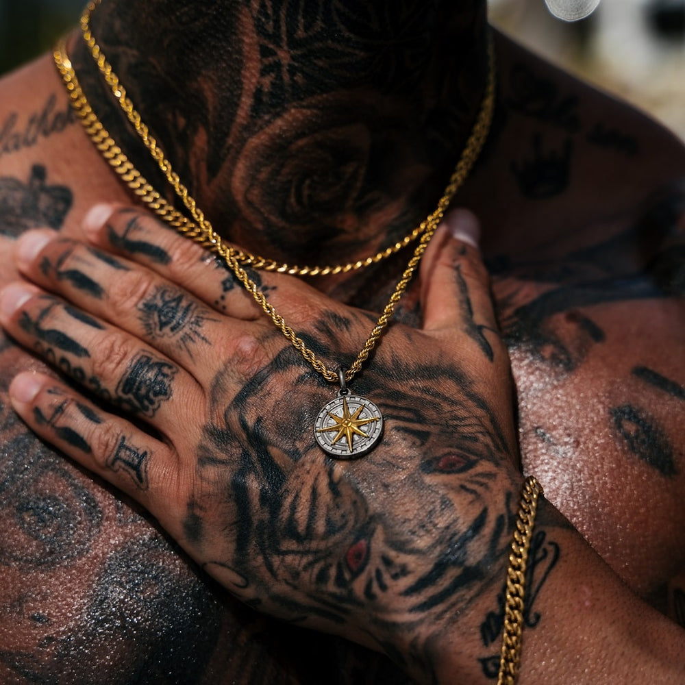 Men's Gun Metal Gold Compass Pendant VIRAGE London