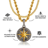 Gun Metal & Gold Compass Pendant & Cuban Chain Set - USPs - VIRAGE London, 2412