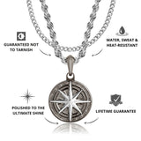 Gun Metal & Silver Compass Pendant & Cuban Chain Set - USPs - VIRAGE London, 2101