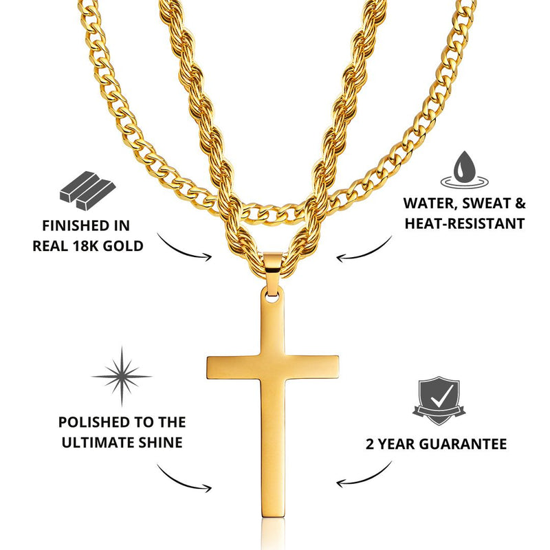 Gold Cross Pendant & Cuban Chain Set - USPs - VIRAGE London, 6501