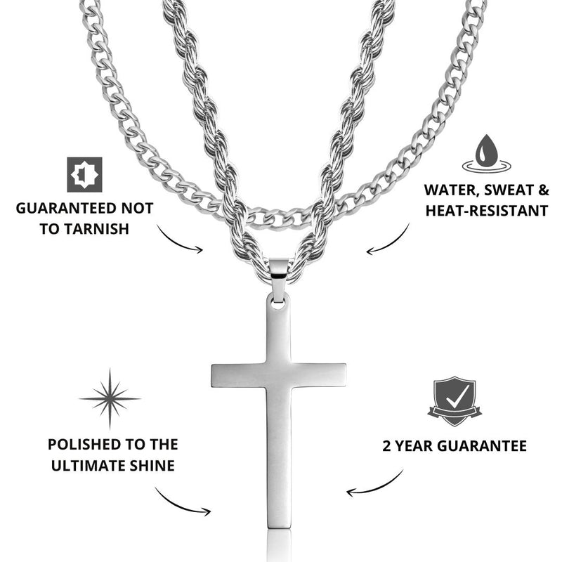 Silver Cross Pendant & Cuban Chain Set - USPs - VIRAGE London, 6601