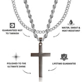 Gun Metal & Silver Cross Pendant & Cuban Chain Set - USPs - VIRAGE London, 6801