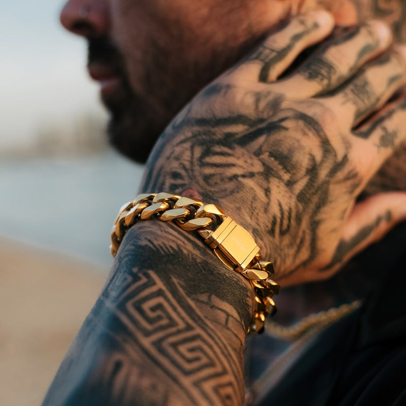 Gold Cuban Bracelet 14mm - VIRAGE London