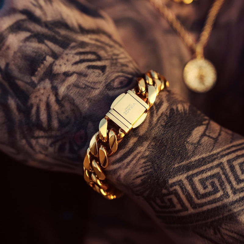 Gold Cuban Bracelet 14mm - VIRAGE London