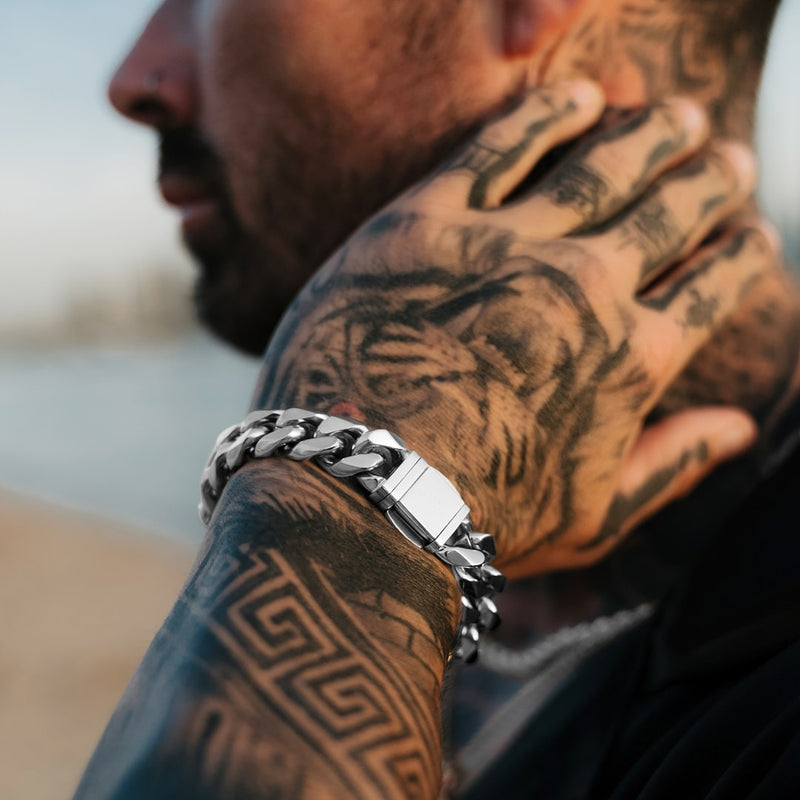 Silver Cuban Bracelet 14mm - VIRAGE London
