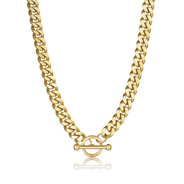 Cuban T-Bar Chain Necklace Gold - VIRAGE London