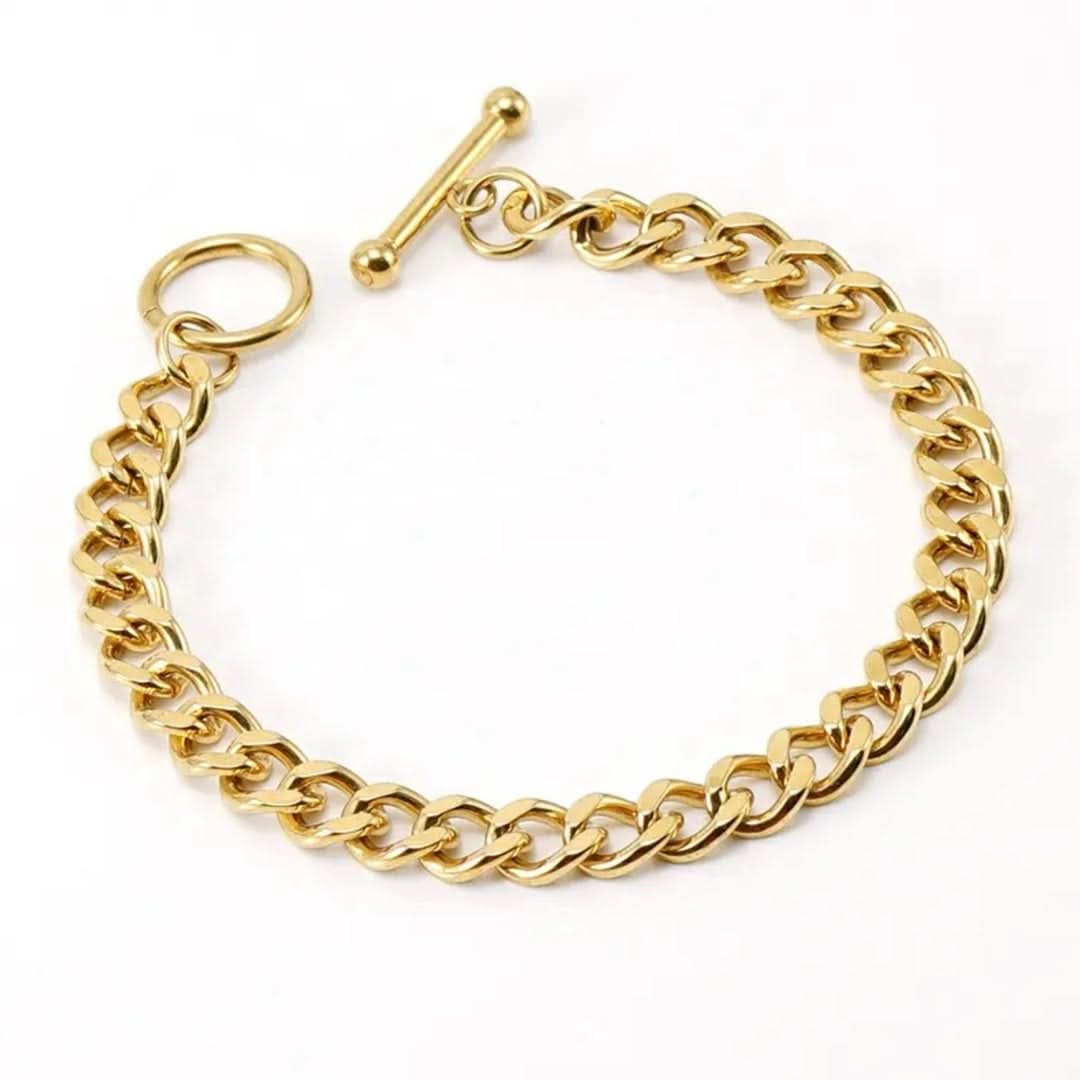 Women's Cuban Link T-Bar Chain Bracelet Gold | VIRAGE London
