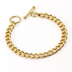Cuban Link T-Bar Chain Bracelet Gold - VIRAGE London
