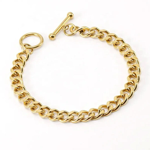 Cuban Link T-Bar Chain Bracelet Gold - VIRAGE London