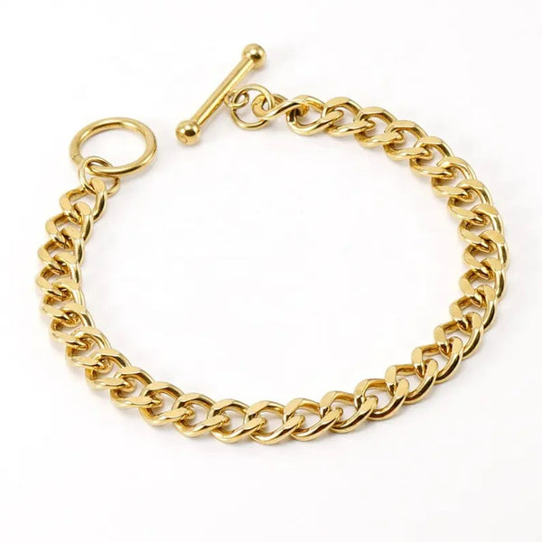 Cuban Link T-Bar Chain Bracelet Gold