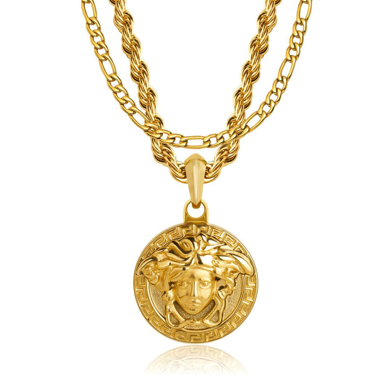 Gold Medusa Pendant & Figaro Chain Set - VIRAGE London, 8500