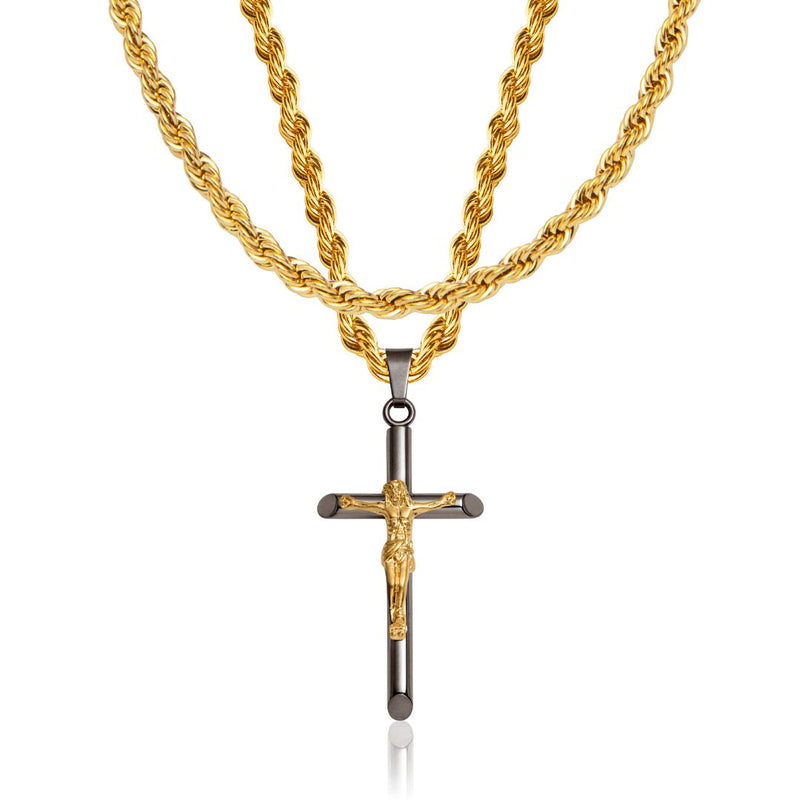 Gun Metal & Gold Crucifix Pendant & Rope Chain Set - VIRAGE London, 2022
