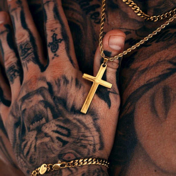 Gold Cross Pendant & Cuban Chain Set - VIRAGE London, 6501