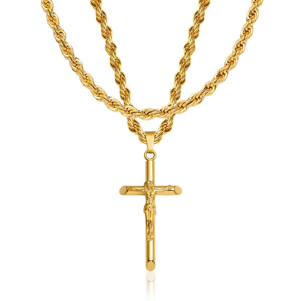 Gold Crucifix Pendant & Rope Chain Set - VIRAGE London, 101
