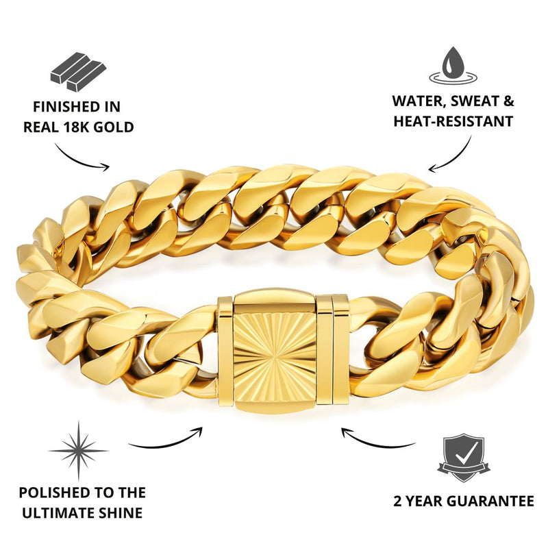 Gold Cuban Bracelet 14mm - USPs - VIRAGE London