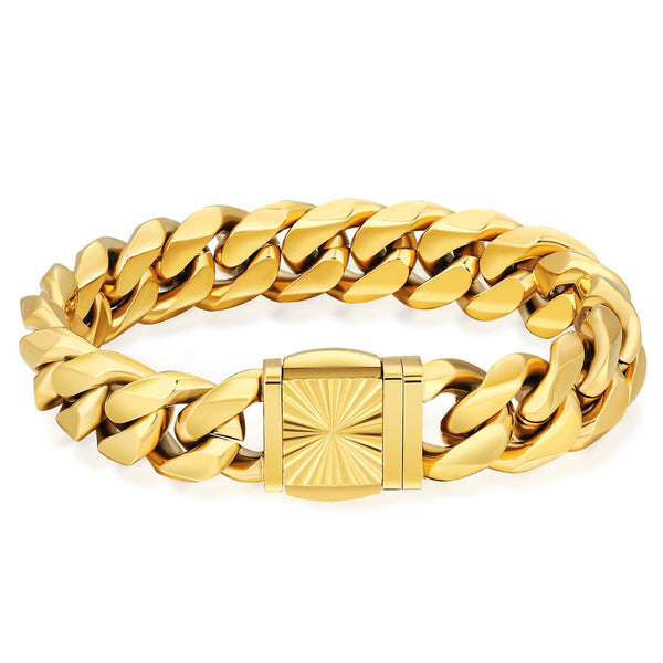 Gold Cuban Bracelet 14mm - VIRAGE London