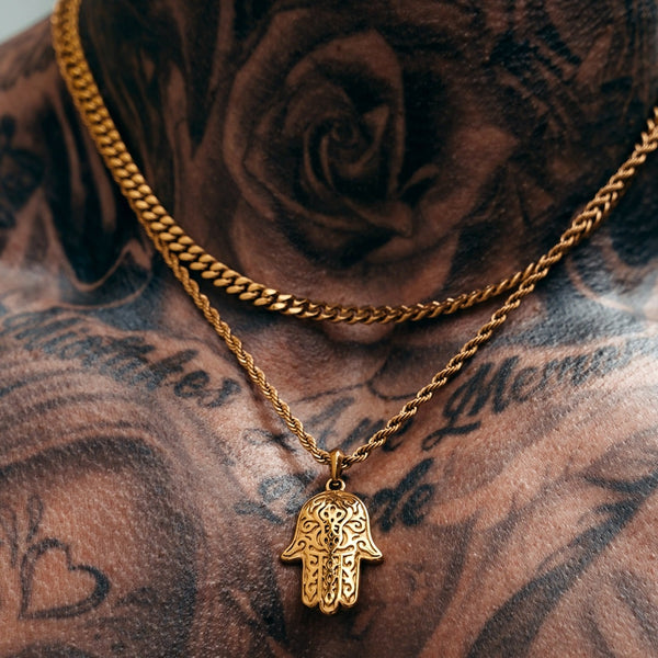 Gold Hamsa Pendant & Cuban Chain Set - VIRAGE London, 5401