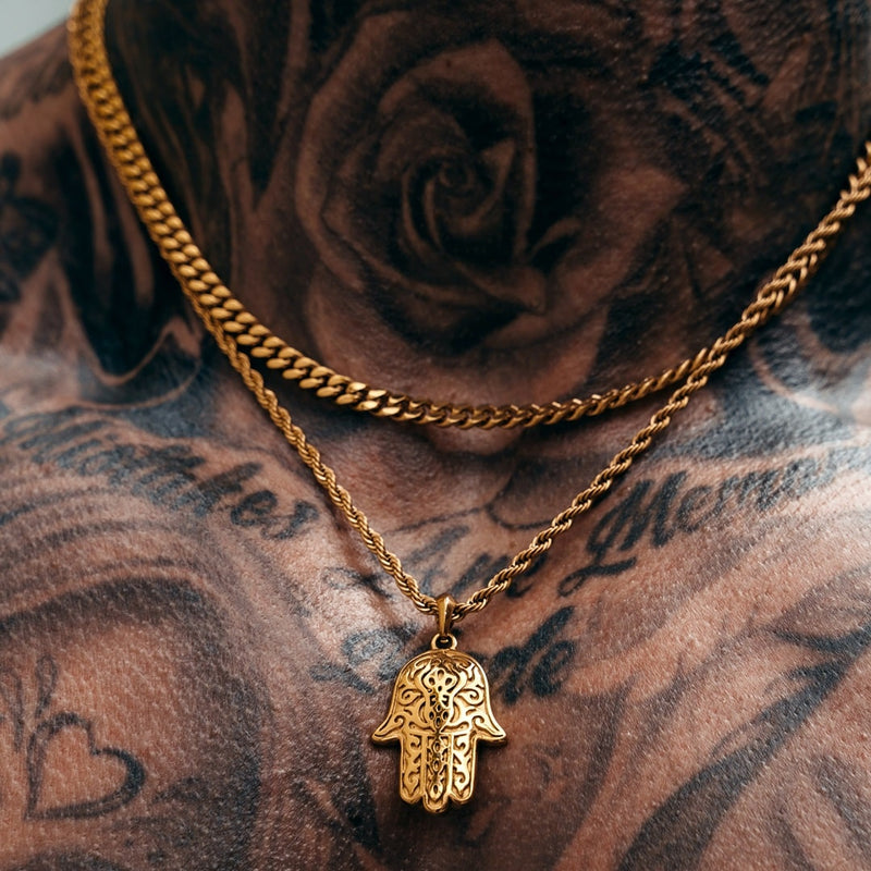 Gold Hamsa Pendant & Cuban Chain Set - VIRAGE London, 5401