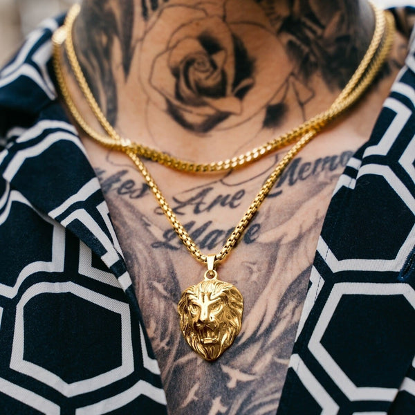 Gold Lion Pendant & Franco Chain Set - VIRAGE London, 111