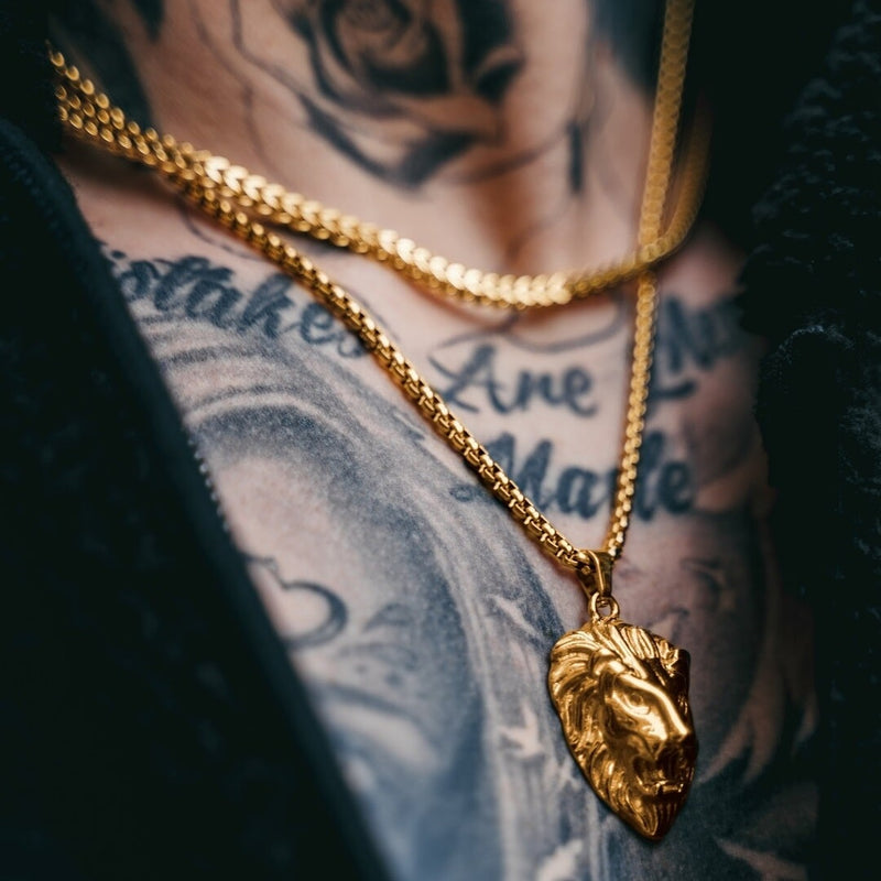 Mens gold lion head pendant deals