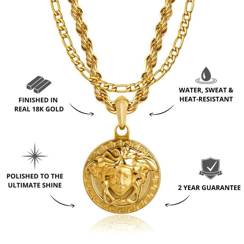 Gold Medusa Pendant & Figaro Chain Set - USPs - VIRAGE London, 8500