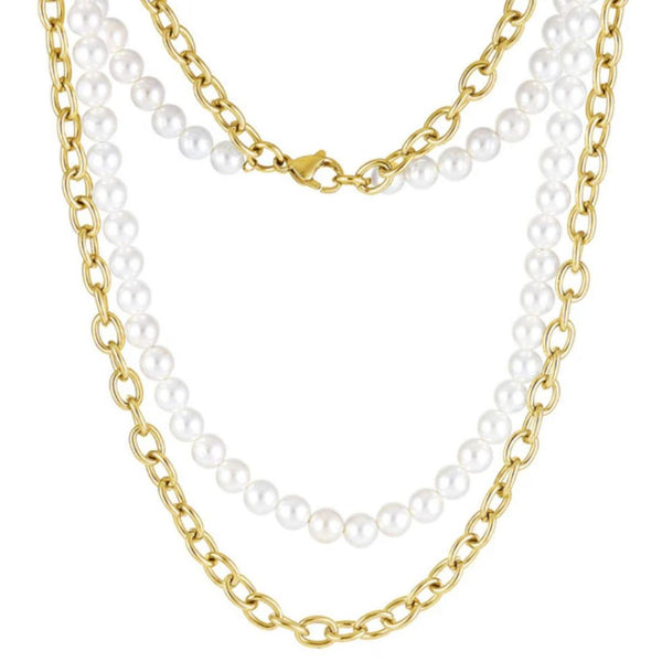 Gold Pearl x Oval Link Chain - VIRAGE London