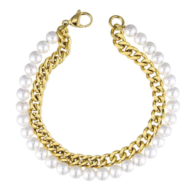 Gold Pearl x Cuban Bracelet - VIRAGE London
